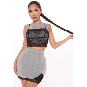 Formerly Yours FashionNova - Gray & Black Lace Skirt Set